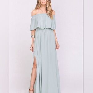Show Me Your Mumu Hacienda Off Shoulder Sage Green Boho Maxi Dress Size M